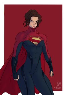 a drawing of a woman in a superman suit with her hands on her hips and one hand on her hip