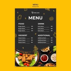 a restaurant menu with food on it