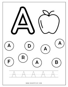 the letter a worksheet with an apple and letters to be used in this printable