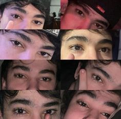 many different pictures of people with their eyes wide open and one has his hand up to his face