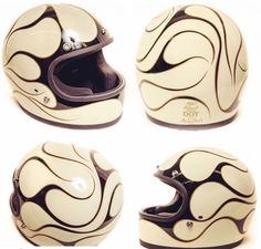 four different views of a motorcycle helmet on a white background