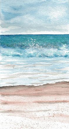 an ocean scene with waves crashing on the beach