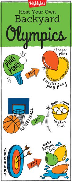 an illustrated poster with different types of sports equipment and words that describe the sport, including basketball