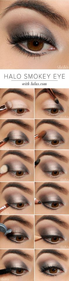 Step By Step Smokey Eye Makeup Tutorials Eye Makeup For Brown Eyes, Silver Smokey Eye, Eye Ideas, Smoky Eye Makeup Tutorial, Eyeshadow Tutorial For Beginners, Mekap Mata, Make Up Tutorials