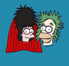 two cartoon characters one with black hair and the other with green hair