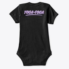 a black bodysuit with the word yoga - 100a on it in purple letters