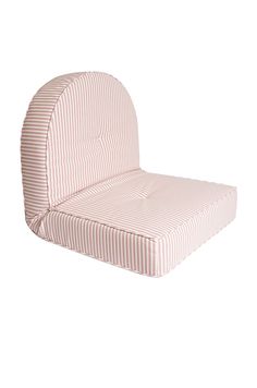 a pink and white striped chair cushion on a white background with no people around it