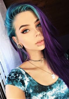 Edgy Hair Color Ideas, Blue And Purple Hair, Edgy Hair Color, Bold Makeup Looks, Bold Makeup, Edgy Hair, Hair Dye Colors, Rainbow Hair, Cool Hair Color