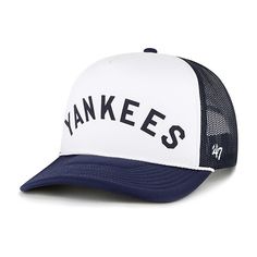 As a die-hard New York Yankees fan, go grab this Foam Front Trucker snapback hat from '47. The bold New York Yankees logo embroidered across the crown will get you amped for game day. Thanks to the four mesh panels and structured fit, you'll be able to enjoy a cool and comfortable feel while cheering the team on to victory. White Yankees Hat, New Yankees Cap, Navy Yankees Hat, Yankee Hat, New York Yankees Hoodie, New York Yankees Hat Fitted, New York Yankee Hat, New York Yankees Logo, Yankees Logo