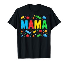 a black t - shirt with the word mama in colorful blocks