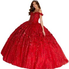 Brand New Dress Red Quinceanera Dress With Fitted Bodice For Gala, Fitted Red Quinceanera Dress For Gala, Elegant Red Quinceanera Dress For Gala, Red Ball Gown Quinceanera Dress For Sweet 16, Red Ball Gown For Sweet 16 Quinceanera, Red Ball Gown With Fitted Bodice For Quinceanera, Red Dress For Sweet 16 And Prom Season, Red Dress For Sweet 16 During Prom Season, Red Dress For Prom Season