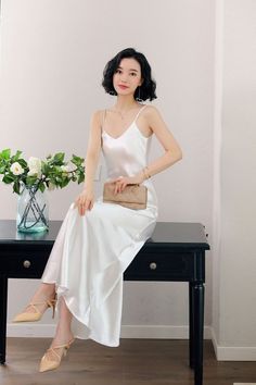 summer slip dress White Dress Summer Casual, Spaghetti Strap Dresses Casual, Cheap Long Dresses, Stylish Maxi Dress, Cheap Maxi Dresses