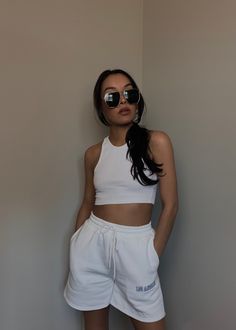 Embroidered White Sweat Shorts Drawstring for Tighter Fit 50% Cotton, 50% Polyester Model Is 5'4 and Wears Size Small Sweat Short Outfits, Boy Shorts Outfit Women, Sweatpant Shorts Outfit, Jogger Shorts Outfit, Long Sweat Shorts, Sweat Shorts Outfit, White Sweat Shorts, Sweatpant Shorts, Shorts Outfits Women