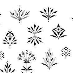 black and white floral designs on a white background