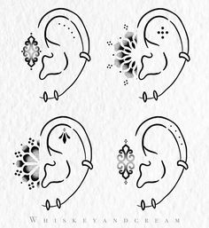 the silhouettes of ear and nose with flowers on them are drawn in black ink