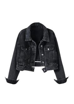 Casual Denim Jacket Black / S Trendy Cotton Outerwear For Fall, Trendy Cotton Fall Outerwear, Black Cotton Denim Jacket With Pockets, Trendy Cotton Denim Jacket, Casual Cotton Denim Jacket For Fall, Washed Black Long Sleeve Denim Jacket With Pockets, Trendy Long Sleeve Cotton Denim Jacket, Black Denim Long Sleeve Outerwear, Black Urban Long Sleeve Denim Jacket