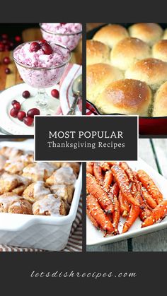 the most popular thanksgiving desserts are in this postcard collage with text overlay