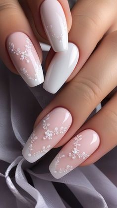 Nails For My Wedding, Light Pink With White Design Nails, Wedding Nails For Bride White Sparkle, Apres Gel X Nails Wedding, White French Tip Wedding Nails, Simple Wedding Nails For Bride White, Winter Wedding Nail Ideas, Cute Nails Wedding, Bridal Simple Nails