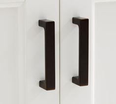 two black handles are on the white door