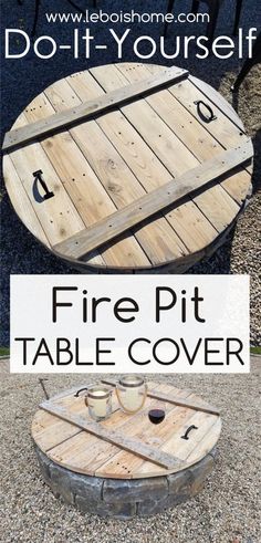 a fire pit table cover made out of pallet wood with the words do it yourself