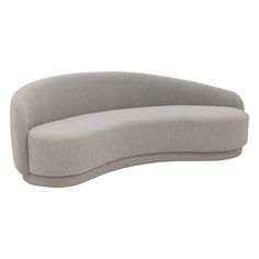 the curved sofa is made from grey fabric