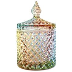 a colorful glass jar with a lid