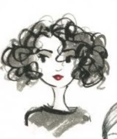 a drawing of a woman with curly hair