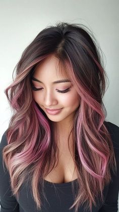 Rose Gold Hair Ombre, Hair Color For Brown Skin, Pink Ombre Hair, Rose Gold Ombre, Peekaboo Hair, Gold Ombre, Hair Mistakes, Pink Highlights, Pretty Hair Color