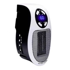 an electric fan heater with the time displayed on it's display screen,