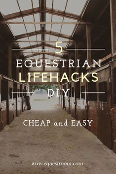 an open barn with the words 5 equestrian life hacks diy cheap and easy