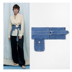 Sash Belt In Denim Fabric With A Patch Pocket And A Metal Buckle. Outer Shell 100% Cotton Summer Denim Belted Jeans, Denim Jeans With Belt For Spring, Spring Denim Jeans With Belt, Denim Jeans With Belt, Casual Spring Fabric Belt, Casual Spring Jeans With Belt, Casual Belted Jeans For Spring, Belted Blue Denim Jeans, Casual Fitted Belt For Spring