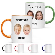 two different colored coffee mugs with the same image on one side and the other