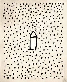 a black and white drawing with dots on the bottom, an object in the middle