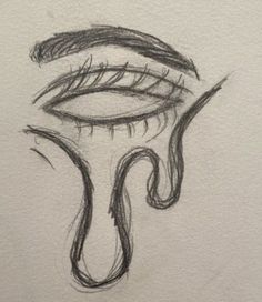 a drawing of an eye with long lashes and a teary tail on the side