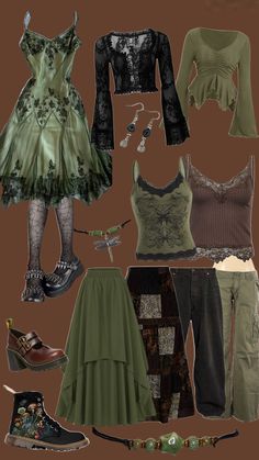 goblincore- femme version #goblincore #goblincoreaesthetic #fairygrunge #fairygrungecore #fashion #femmefashion Hippy Witch Outfits, Druidcore Aesthetic, Fall Fairycore Outfits, Fairycore Lookbook, Swamp Witch Aesthetic Fashion, Corvidcore Fashion, Fairy Core Outfits Aesthetic, Fairygrunge Outfit Ideas, Gothic Hippie Aesthetic