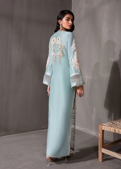 Jolie – Saira Shakira Spring Silk Palazzo Set With Long Sleeves, Elegant Palazzo Set With Embroidered Sleeves And Straight Kurta, Silk Long Sleeve Palazzo Set For Summer, Silk Palazzo Set With Long Sleeves For Summer, Designer Silk Pant Set For Summer, Blue Palazzo Set For Spring Party, Spring Silk Sets With Hand Embellished Details, Spring Silk Sets Hand Embellished, Hand Embellished Silk Sets For Spring