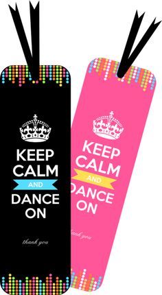 two tags with the words keep calm and dance on