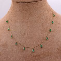 "Gold Emerald Necklace, 16\" Gold Necklace, Gold Chain Necklace, Station Necklace, Gemstone Necklace, 18k Gold Necklace, Bridal Necklace, Gift GEMSTONE DETAILS  ✦ Gemstone : Emerald ✦ Gemstone Type: Natural ✦ Gemstone Shape : Pear     ✦ Gemstone Color : Green   ✦ Gemstone Weight : 3.9 CT ✦ Number of Gemstone : 1 ✦ Gemstone Grade: Excellent  METAL DETAILS  ✦ Metal: 18K Gold ✦ Metal Color: Yellow Gold/White Gold/Rose Gold ✦ Necklace Size : 16\" ✦ Gross Weight : 2.59 Gram  ✦ Setting: Bezel Setting ✦ Necklace Box: Yes CUSTOMISATION DETAILS  We can customize any piece of fine jewelry. You can simply message us on Etsy or drop a text at +91-7357229656 (WhatsApp/I Message) to let us know about all the customization you want. Customization can include : ✦ The Gemstone: This ring can be made in Eme Gold Emerald Necklace, Green Emerald Necklace, Bezel Set Necklace, 18k Gold Necklace, Gold Armband, Necklace Bridal, Yellow Gold Necklace, Emerald Necklace, Necklace Box