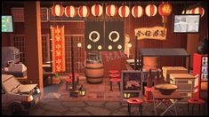 Animal Restaurant Game, Japanese Style Furniture, Acnh Zen, Mall Ideas, Japanese Restaurant Interior, Floor Wallpaper, Food Clothes, Japanese Restaurant, Restaurant Interior