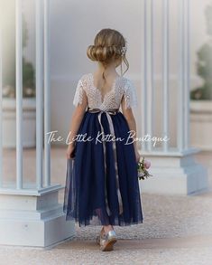 Tulle flower girl dress lace flower girl dress flower girl | Etsy Bohemian Flower Girl Dress, Navy Flower Girl, Bohemian Flower Girl, Flower Girl Dresses Navy, Boho Flower Girl Dress, Rustic Flower Girl Dress, Blush Flower Girl Dresses, Flower Wreath Hair, Lace Flower Girl Dress