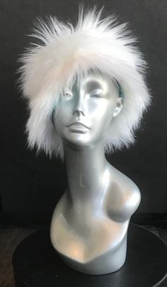 Handmade, Original Design, White Faux Fur, Aqua Lining, Aqua Covered Button, Unique, Playful, Fuzzy Winter Hat, size Medium Faux Fur Hat, Fur Hat, White Faux Fur, Covered Buttons, Warm Winter, Faux Fur, Caps Hats, Accessories Hats, Original Designs