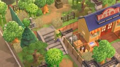 an aerial view of a restaurant in the game animal crossing