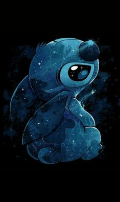 a blue cartoon bear with stars on it's chest, sitting in the dark