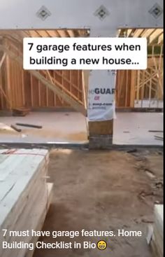 an image of a house being built with the text 7 garage features when building a new house