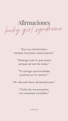 a pink poster with the words afrimciones, lucky girl syndrome