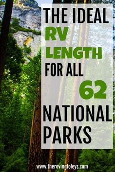 trees with the words, the ideal rv length for all 52 national parks