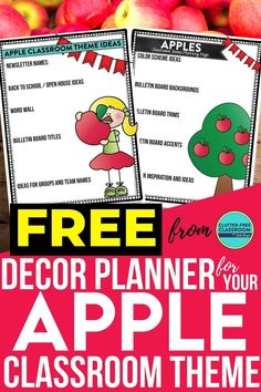 an apple themed classroom theme with the text free from decor planner for your apple classroom