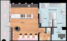 a floor plan for a kitchen and living room in an apartment or condo with separate dining area