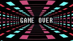 the words game over are surrounded by squares and rectangles in pink, blue, and green