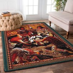 a rug with an image of native american indians on it